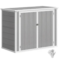 Outsunny 4.7 x 2.5FT Garden Shed, Double Bin Storage Shed with Lockable Doors, Outdoor Small Shed with Openable Lid for 2 Trash Cans, Garden Tools, Grey(m-10)