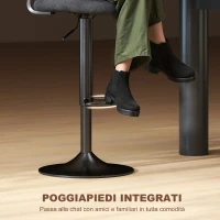 HOMCOM Set 2 Sgabelli da Bar Traspiranti in Tessuto Effetto Lino e Metallo con Poggiapiedi, 40.5x43x84-105 cm, Nero(m-8)