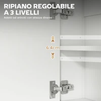 HOMCOM Mobile Bagno a Parete con Specchio, Armadietto con Mensola Regolabile e Ripiano Aperto, 60x16x60 cm, Bianco(m-6)