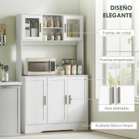 HOMCOM Alacena de Cocina con 2 Puertas de Vidrio Encimera Amplia para Microondas Estantes Ajustables Blanco(m-6)