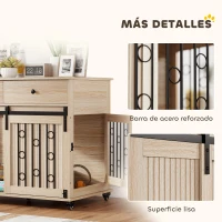 PawHut Jaula para Perros Medianos y Grandes Mesa Auxiliar Moderna con 2 Cajones 2 Puertas y Cierre 100x56x81 cm Roble(m-8)