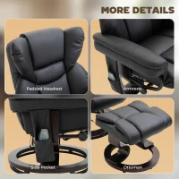 HOMCOM Poltrona Relax con Pouf Poggiapiedi e Funzione Massaggio, Reclinabile a 145° e Girevole a 360°, Nero(m-8)