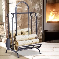 Outsunny Porte bûches - Range bûches Serviteur de cheminée - Multi Accessoires dim. 45L x 40l x 78H cm métal Noir(m-10)