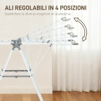 HOMCOM Stendibiancheria a 2 Livelli Regolabile su 4 Altezze, in Metallo e Plastica, 156.5x61.5x97 cm, Bianco(m-5)