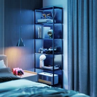 HOMCOM Librería de 5 Niveles con Luces LED de 7 Colores Estantería para Libros 60x30x179 cm Estantería Industrial Negro(m-8)