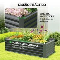 Outsunny Jardinera Exterior Grande Rectangular de Acero Galvanizado para Terraza con Base Abierta 180x90x57,5 cm Gris(m-7)
