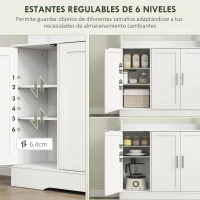 HOMCOM Alacena de Cocina con 2 Puertas de Vidrio Encimera Amplia para Microondas Estantes Ajustables Blanco(m-5)