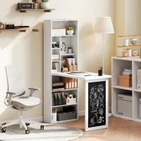 HOMCOM Bureau avec rangement pliable murale rabattable avec bibliothèque poste de travail tableau à craie et étagère réglable(m-9)
