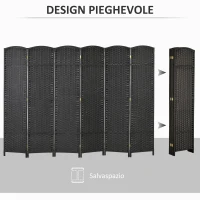 HOMCOM Paravento Divisorio da Interni Pieghevole a 6 Ante Intrecciato, 240x170 cm, Nero(m-5)