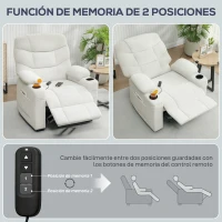 HOMCOM Sillón Relax Reclinable Eléctrico Silencioso con Función Memoria Reposapiés Mando a Distancia Bolsillos Laterales Crema(m-8)