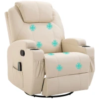 HOMCOM Fauteuil de massage inclinable, fauteuil de relaxation, dossier et repose-pieds réglable, 84 x 92 x 109 cm, crème(m-11)