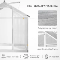 Outsunny Gewächshaus aus Aluminium und Polycarbonat in 4,6 m², Maße 2,42L x 1,9B x 1,95H m, Lüftungsfenster, Tür mit Riegel(m-4)