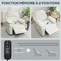 HOMCOM Fauteuil relax électrique fauteuil inclinable port USB repose-pieds poches latérales télécommande 86x90x103cm crème(m-8)