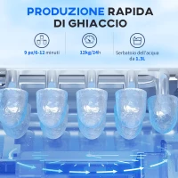 HOMCOM Macchina del Ghiaccio da 9 Cubetti in 6-12 Minuti con Cestello e Paletta Inclusi, 23.8x30.5x29 cm, Nero(m-4)