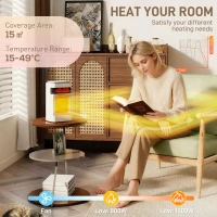 HOMCOM Ceramic Electric Heater, 1500W Fan Space Heater with 3 Modes, 24H Timer, Flame Effect, Oscillation for Bedroom, White(m-5)