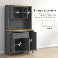 HOMCOM Alacena de Cocina Mueble Auxiliar de Cocina con 5 Puertas Estante Ajustable y Encimera de Microondas 100x40x180cm Gris(m-5)