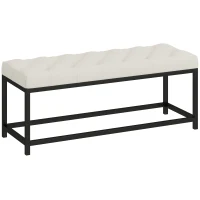 HOMCOM Banco Pie de Cama Tapizado en Terciopelo Diseño Capitoné Base de Metal para Dormitorio Entrada Salón Crema(m-1)
