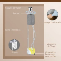 HOMCOM Plancha de Vapor Vertical 1950W 2 L con Temperatura Ajustable en 11 Niveles y Barra Telescópica Amarillo(m-8)