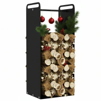 Outsunny Porte-bûches intérieur range-bûches intérieur avec poignées résistant à la rouille à l'usure 37 x 30 x 90 cm acier noir(m-11)