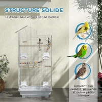 PawHut Cage à oiseaux 46 x 36 x 100 cm 4 mangeoires 3 perchoirs cage pour perruche calopsitte conure pinson canaris(m-6)