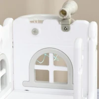 AIYAPLAY Escorrega Infantil 5 em 1 para Crianças com Cesto de Basquetebol Telescópio Escalador e Cesta Inferior 70x177x92 cm Branco e Cinza(m-8)