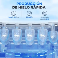 HOMCOM Máquina para Hacer Hielo 12 Kg en 24 Horas 9 Cubitos en 6-12 Minutos Depósito de Agua 1,3 L 22,2x29,4x29 cm Negro(m-4)