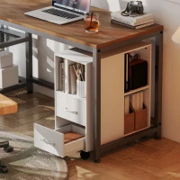 HOMCOM Mesa Minimal com Rodízios, 2 Gavetas, Compartimento Aberto e Prateleira Regulável, em Madeira, 60x30x65 cm, Branco(m-5)