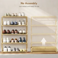 HOMCOM Five-Tier Folding Bamboo Shoe Rack - Natural Finish(m-4)
