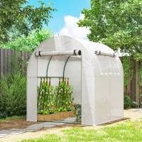 Outsunny Estufa de Jardim 180x180x200 cm Estufa Tipo Túnel Pequena com Porta Enrolável e Janela de Malha para Cultivar Plantas Flores Branco(m-2)