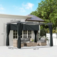 Outsunny Pérgola com Teto Retrátil 3,9x3x2,2 m Paredes Laterais Tecido de Poliéster Anti UV Pérgola para Jardim Cinzento(m-3)