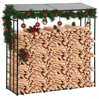 Outsunny Abri-bûches support pour bois de chauffage range-bûches en métal et polycarbonate 185 x 67 x 185 cm noir(m-1)