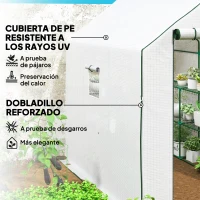 Outsunny Invernadero de Exterior con 12 Estantes Puerta Enrollable Cubierta de PE y Marco de Acero 140x213x190 cm Blanco(m-5)