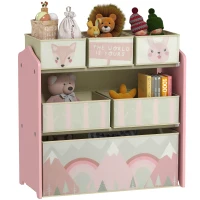 ZONEKIZ Estante para Brinquedos com 6 Caixas de Tecido não Tecido Amovíveis Organizador de Brinquedos 63x30x66 cm Rosa(m-10)