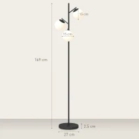 HOMCOM 3-Light Tree Floor Lamps for Living Room, Modern Standing Lamp for Bedroom with Globe Lampshade, Steel Base, Bulb not Included, Black(m-3)
