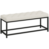 HOMCOM Banco aos Pés da Cama Estofado em Veludo Design Capitonê Base de Metal Banco para Quarto Entrada Sala 117x40x48 cm Creme