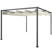 Outsunny Pérgola 400x300x222 cm Pérgola de Jardim com Teto Retrátil de Poliéster com Revestimento para Celebrações Festas Casamento Creme(m-1)