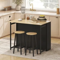 HOMCOM Table de bar extensible avec abattant, table haute cuisine, 1 placard et 4 compartiments ouverts, 116x79,6x90,5cm, noir(m-6)