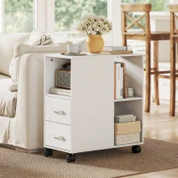 HOMCOM Mesa auxiliar con ruedas, mesita, cajones, estantería ajustable y compartimento abierto, 60x30x65cm, blanco(m-6)