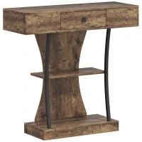 HOMCOM Console Table, 3-Tier Industrial Hallway Table with Drawer, Storage Shelves, 91 x 32 x 87 cm, Rustic Brown(m-1)