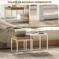 HOMCOM Set di Tavolini da Caffè Impilabili Moderni con Vassoio, 45x45x45 cm, Bianco e Rovere(m-5)