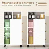 HOMCOM Meuble de salle de bain à roulettes, meuble de rangement étroit, 3 tiroirs, 5 compartiments ouverts,  20x40x80cm, blanc(m-5)