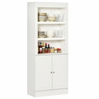 HOMCOM Kitchen Cupboard with 6-tier Shelving, Freestanding Storage Cabinet Sideboard, Pantry Cupboard with 3 Open Compartments and Double-door Cabinet with Adjustable Shelves, White(m-10)