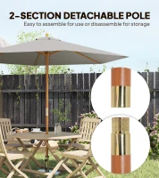 Outsunny 2.5m Wood Garden Parasol Sun Shade Patio Outdoor Wooden Umbrella Canopy, Table Market Umbrella with Vent, 38mm Pole, Rope Pulley Mechanism, Grey(m-6)