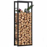 HOMCOM Range bûches Etagère porte bois de cheminée porte-bûches intérieur et extérieur charge max. 100 Kg dim. 60L x 25l x 150H cm métal noir(m-1)