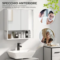 HOMCOM Mobile Bagno a Parete con Specchio, Armadietto con Mensola Regolabile e Ripiano Aperto, 60x16x60 cm, Bianco(m-4)