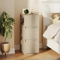 HOMCOM Slim Bedside Table, Narrow Bedside Cabinet with Open Shelf and 2 Drawers for Bedroom, Living Room, Natural Wood Finish(m-2)