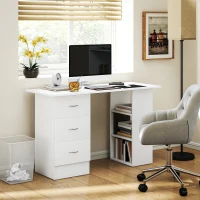 HOMCOM Computer Table, 120cm Home Office Desk, Study Workstation with 3-Tier Storage Shelves and 3 Drawers, White(m-2)