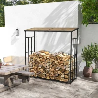 Outsunny Abri-bûches support pour bois de chauffage range-bûches en métal et polycarbonate 185 x 67 x 185 cm noir(m-10)