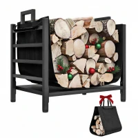 Outsunny Porte-bûches, range-bûches, avec transporteur amovible, intérieure, 49l x 34P x 44H cm, métal, noir(m-11)