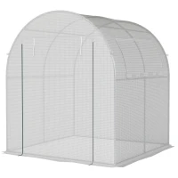 Outsunny Walk in Polytunnel Greenhouse, Green House for Garden with Roll-up Window and Door, 1.8 x 1.8 x 2 m, White(m-11)